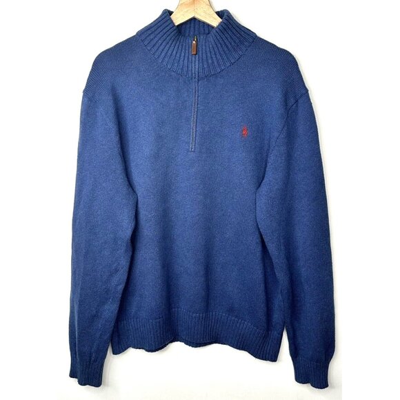 Polo Ralph Lauren Mens Sweater 1/4 Zip Pullover Mock Neck Ribbed Hem Blue XL - Picture 1 of 13